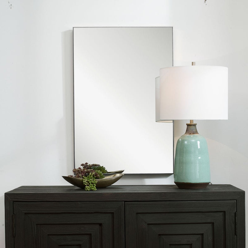 Moden Silver Mirror | Modern Rectangle Frame Bathroom Vanity Mirror Mounted Vertical or Horizontal (21 in. W x 31 in. H x 1 in. D)