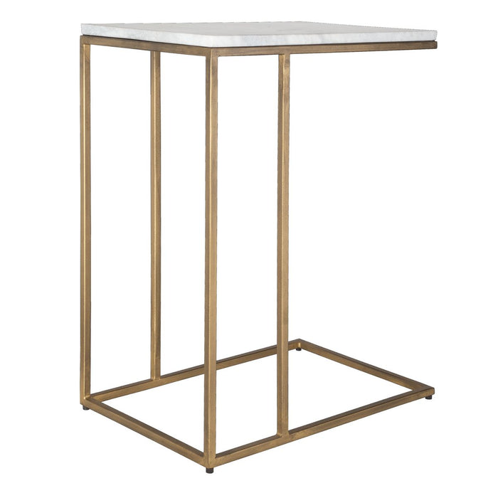 Morlan Accent Table | Antique Brass Metal Frame and White Marble Top (18 in. W x 23 in. H x 12 in. D)