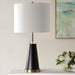 Skylen Black Modern Metal Table Lamp with Off White Linen Shade (28" H Lamp with 11" H x 15" W Shade)