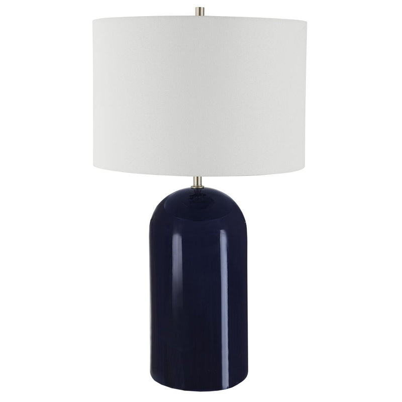 Azura Navy Blue Modern Ceramic Table Lamp with White Linen Shade (27" H Lamp with 10" H x 15" W Shade)