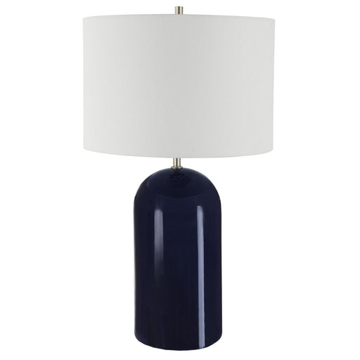 Azura Navy Blue Modern Ceramic Table Lamp with White Linen Shade (27" H Lamp with 10" H x 15" W Shade)