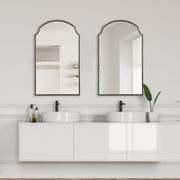 Treva Rich Bronze Mirror | Modern Arch Iron Frame Bathroom Vanity Mirror (22 in. W x 36 in. H x 1 in. D)
