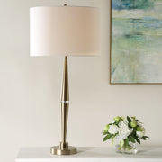 Solarix Antique Brass Modern Metal Table Lamp with White Linen Shade (33" H Lamp with 10" H x 15" W Shade)