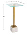 Miri Accent Table | Brass Plated and Tempered Glass Top with White Marble Base (11 in. W x 25 in. H)