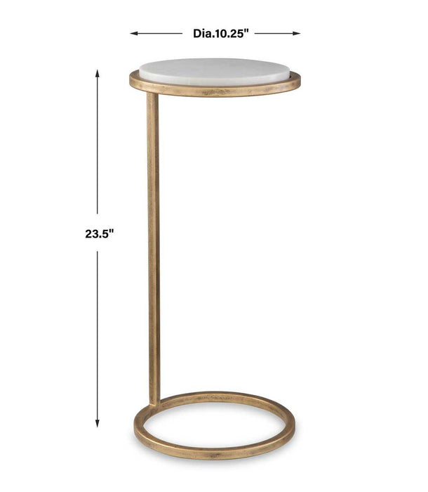 Parlen Accent Table | Aged Gold Iron and White Marble Top (10 in. W x 24 in. H)