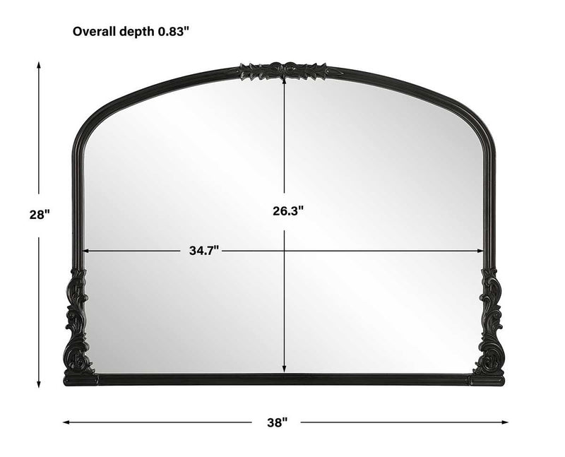 Evara Satin Black Mirror | Classic Ornate Baroque Mantel Engineered Wood Frame Mirror (38 in. W x 28 in. H x 1 in. D)