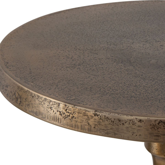 Kloba Accent Table | Heavily Textured Cast Aluminum Finished In Antique Brass (12 in. W x 24 in. H)