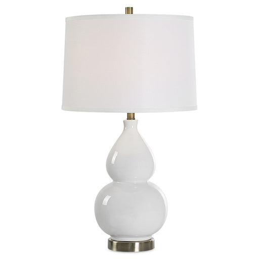 Hollis Pristine White Modern Ceramic Table Lamp with White Linen Shade (26" H Lamp with 10" H x 15" W Shade)