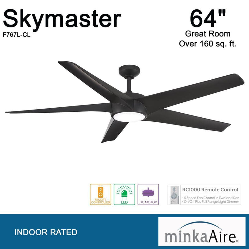 Minka Aire Skymaster F767L-CL 65-Inch LED Ceiling Fan in Coal Black with Remote