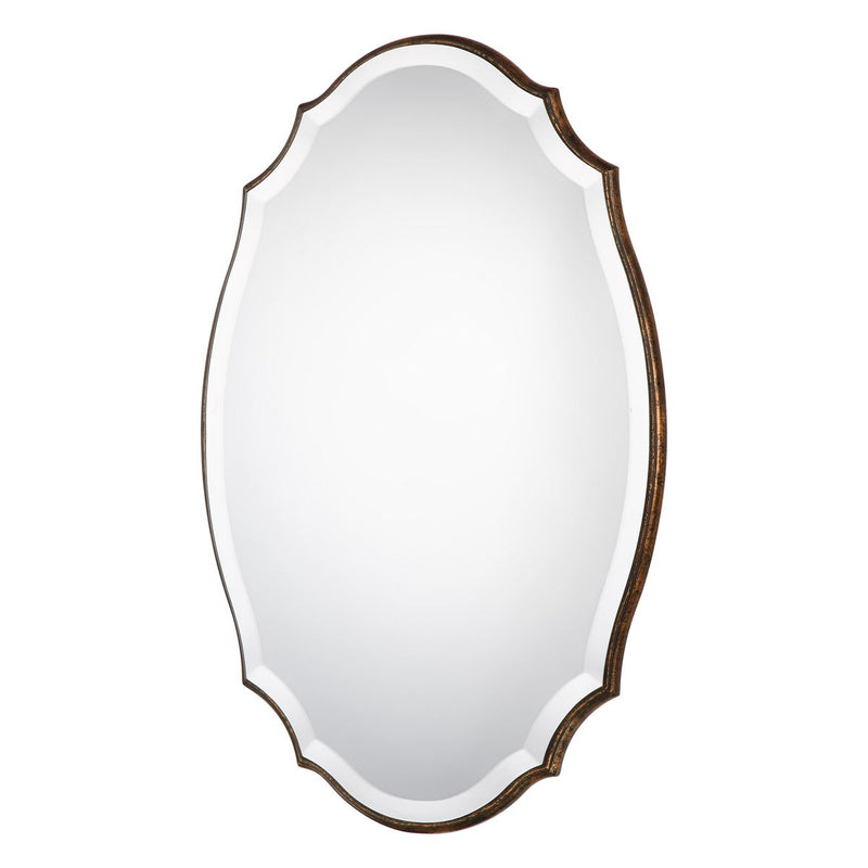 Domari Antique Bronze and Gold Mirror | Modern Oval Engineered Wood Frame Bathroom Vanity Mirror Mounted Vertical or Horizontal (20 in. W x 30 in. H x 1 in. D)