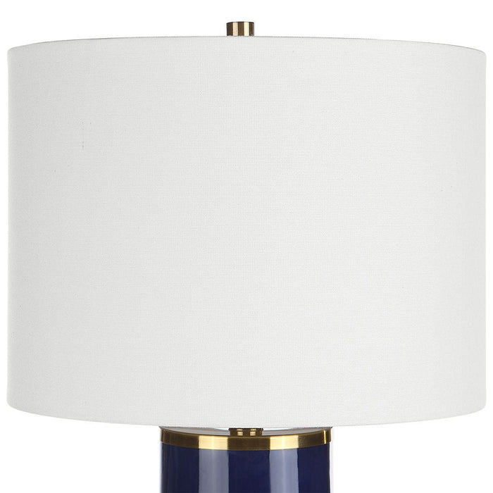 Solindra Royal Blue Modern Ceramic Table Lamp with White Linen Shade (26" H Lamp with 10" H x 15" W Shade)
