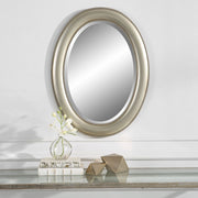 Avara Metallic Silver Mirror | Modern Oval Polystyrene Frame Bathroom Vanity Mirror Mounted Vertical or Horizontal (22 in. W x 29 in. H x 1 in. D)