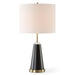 Skylen Black Modern Metal Table Lamp with Off White Linen Shade (28" H Lamp with 11" H x 15" W Shade)