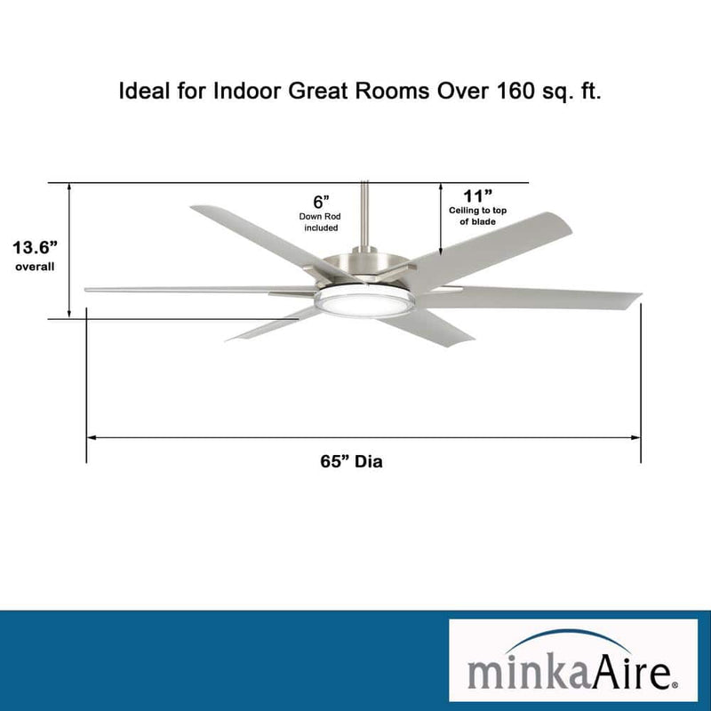 Minka Aire Deco F866L-BNW 65-Inch LED Outdoor Modern Ceiling Fan in Brushed Nickel with Remote