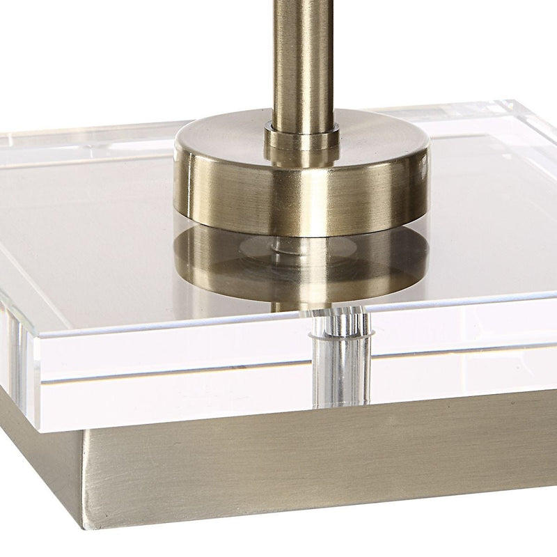 Arvia Antique Brass Modern Metal Buffet Table Lamp with White Linen Shade (32" H Lamp with 9" H x 9" W Shade)