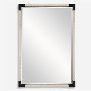 Uttermost Marina 09942 white cotton rope modern coastal rectangle bathroom vanity mirror with matte black iron details, 24 in. W x 36 in. H