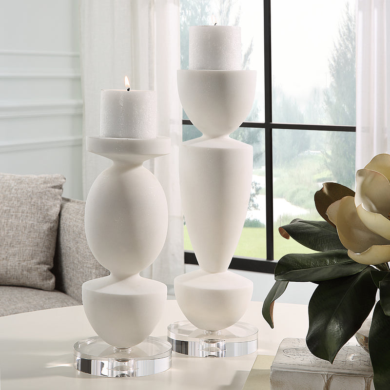 Uttermost Lido White Stone Candleholders, Set/2