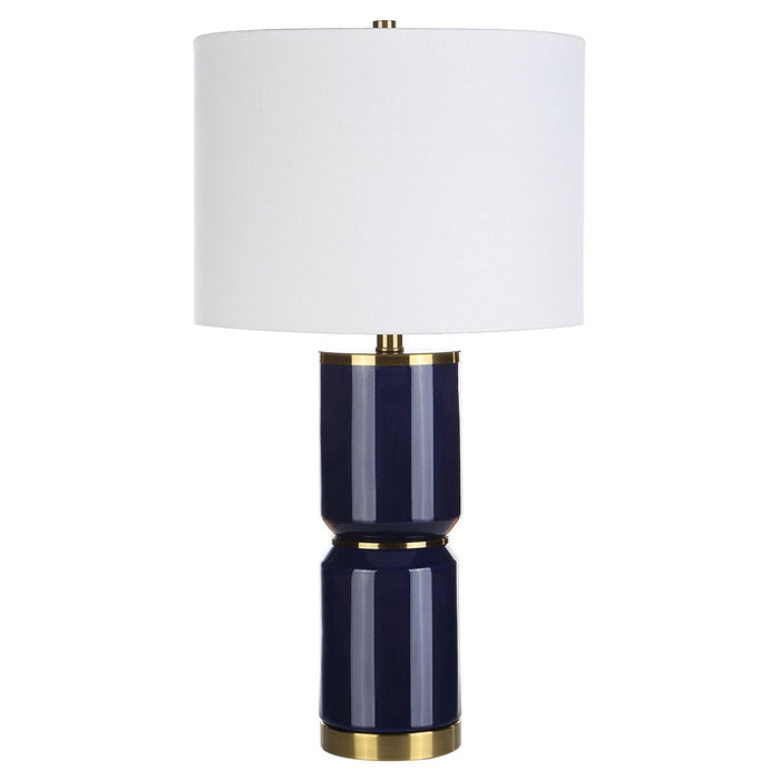 Solindra Royal Blue Modern Ceramic Table Lamp with White Linen Shade (26" H Lamp with 10" H x 15" W Shade)