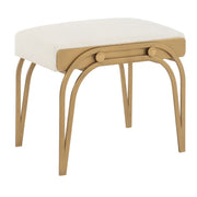 Astoria Antique Brushed Brass Accent Bench | Modern Iron Frame with Textured Light Cream Cushion (24 in. W x 22 in. H x 16 in. D)