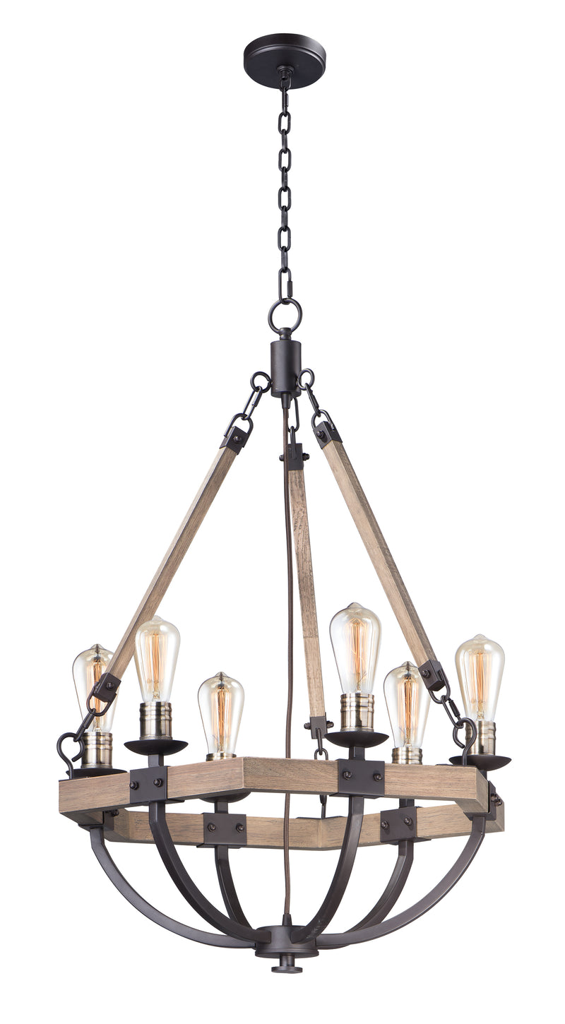 Maxim 20335WOBZ Lodge 6 Light Chandelier | Weathered Oak / Bronze
