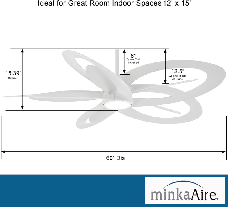 Minka Aire F862L-WHF Pinup 60" Flat White LED Ceiling Fan with Remote