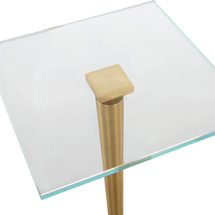 Miri Accent Table | Brass Plated and Tempered Glass Top with White Marble Base (11 in. W x 25 in. H)