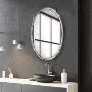 Midora Antique Silver Mirror | Modern Oval Hammered Iron Frame Bathroom Vanity Mirror Mounted Vertical or Horizontal (24 in. W x 36 in. H x 2 in. D)