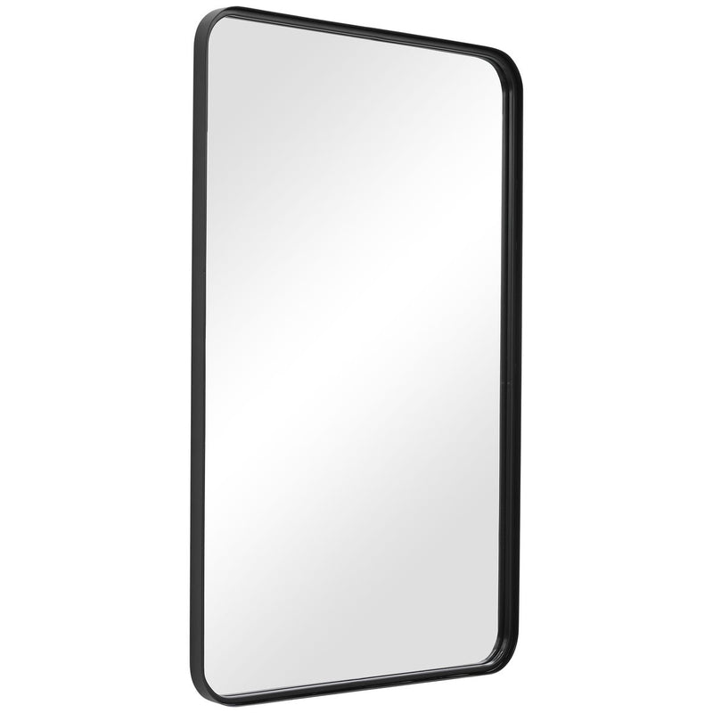 Zeffer Satin Black Mirror | Modern Rectangle Metal Frame Bathroom Vanity Mirror with Rounded Corners Mounted Vertical or Horizontal (24 in. W x 38 in. H x 1 in. D)