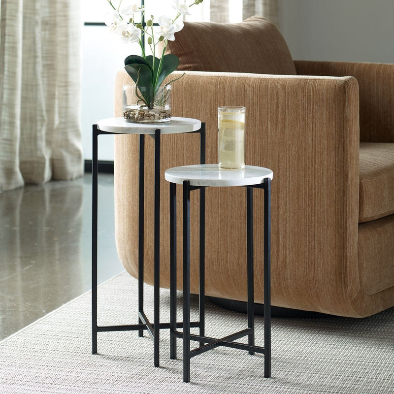 Crestan Accent Tables Set of 2 | Matte Black and White Marble Top (Medium: 11 in. W x 18 in. H; Large: 11 in. W x 22 in. H)