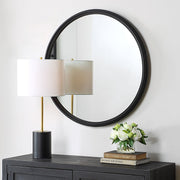 Velra Matte Black Mirror | Modern Round Engineered Polymer Frame Bathroom Vanity Mirror (32 in. W x 32 in. H x 2 in. D)