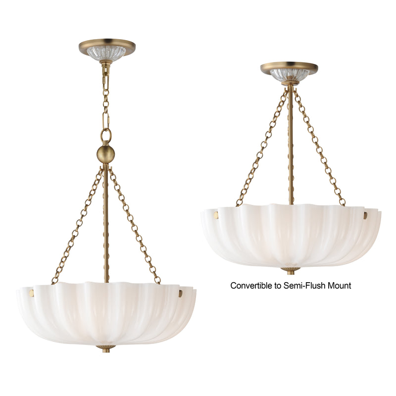 Maxim 22652WTNAB Bundt 15" Pendant Semi Flush Mount | White/Natural Aged Brass