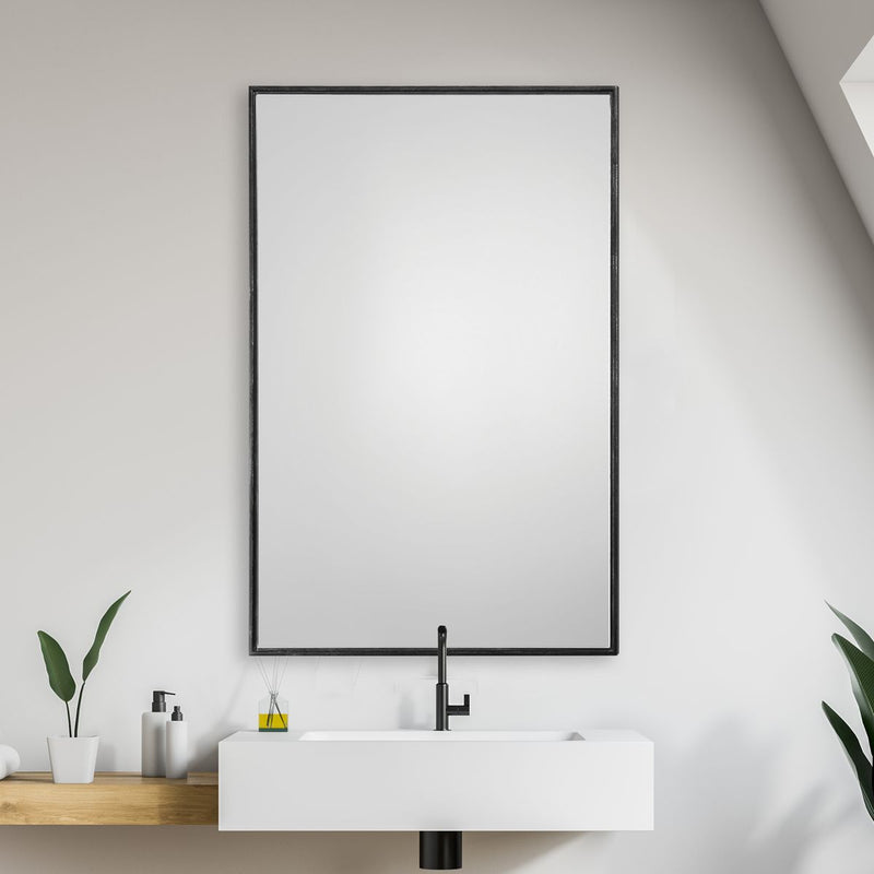 Linea Oil Rubbed Bronze Mirror | Modern Rectangle Metal Frame Bathroom Vanity Mirror Mounted Vertical or Horizontal (24 in. W x 36 in. H x 1 in. D)