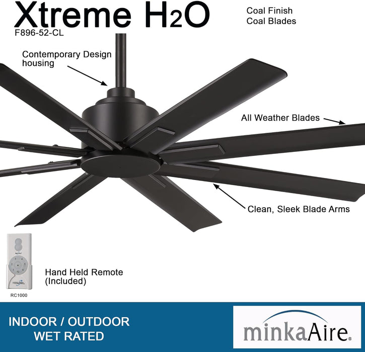 Minka Aire F896-52-CL Xtreme H2O 52" Outdoor Coal Ceiling Fan & Remote Control