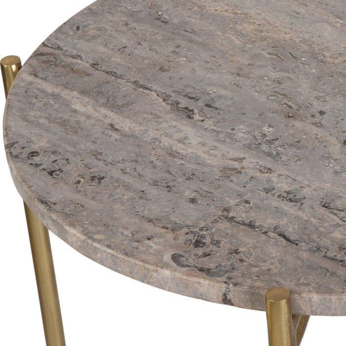 Norvik Accent Table | Iron Gold Frame and Travertine Stone Top (16 in. W x 22 in. H x 16 in. D)