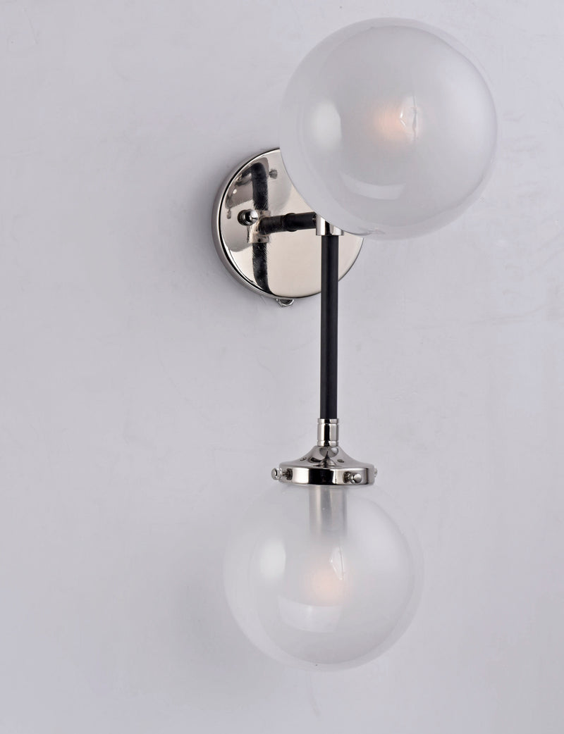 Maxim 24722WTBKPN Atom 2 Light Wall Sconce | Black / Polished Nickel