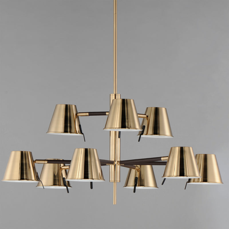 Maxim 25179DBZHR Carlo 9 Light LED Chandelier | Dark Bronze, Leather, Heritage Brass