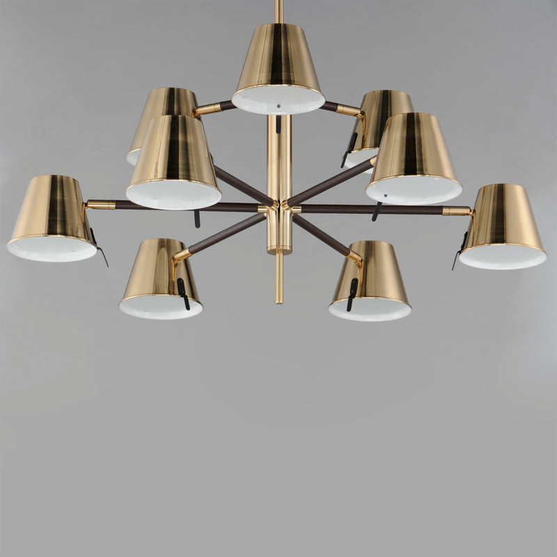 Maxim 25179DBZHR Carlo 9 Light LED Chandelier | Dark Bronze, Leather, Heritage Brass