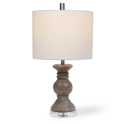 Calvara Textured Metallic Stone Gray Modern Ceramic Table Lamp with Linen Shade (30" H Lamp with 10" H x 15" W Shade)