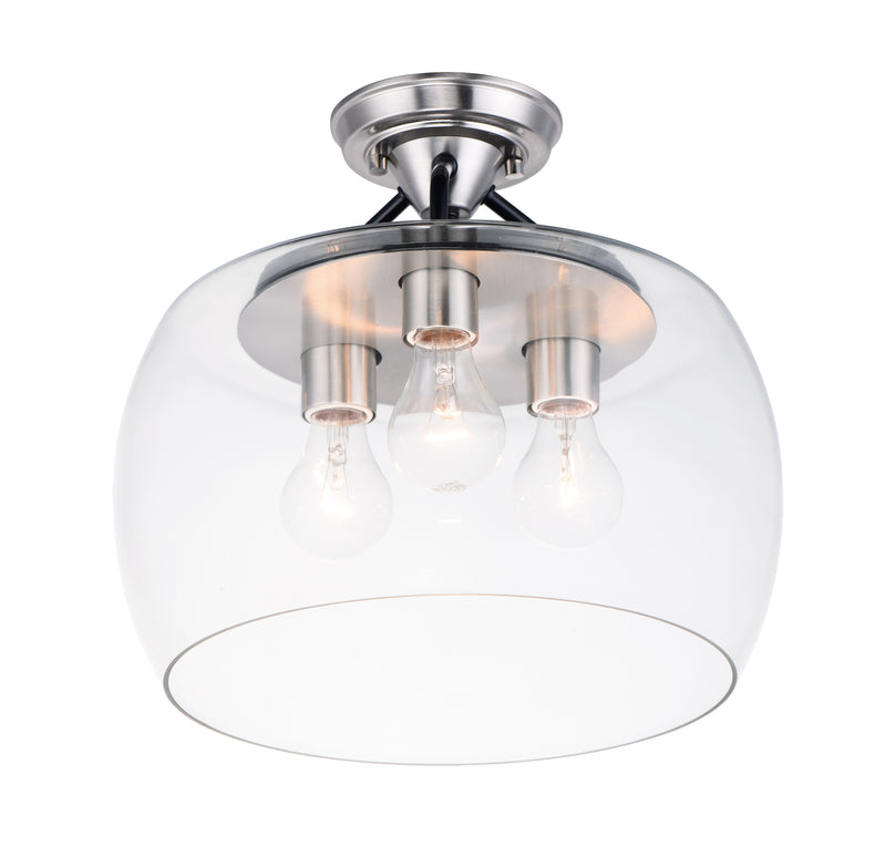 Maxim 26130CLBKSN Goblet 3 Light Semi Flush Mount | Black / Satin Nickel