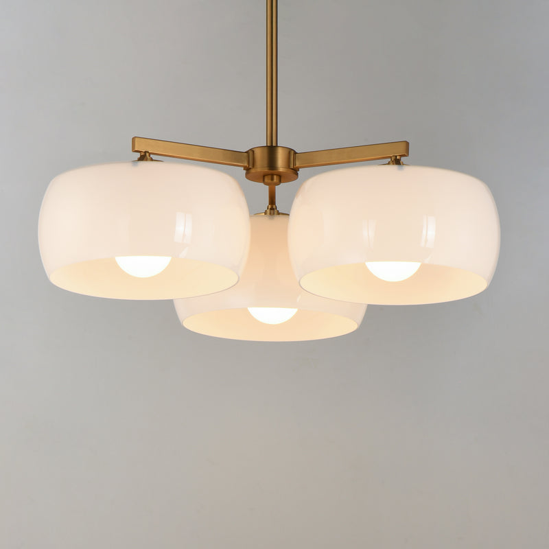 Maxim 26143WTNAB Glazed 3 Light Chandelier | White/Natural Aged Brass