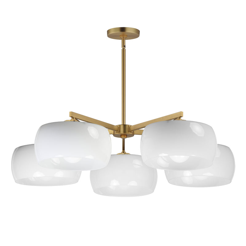 Maxim 26145WTNAB Glazed 5 Light Chandelier | White/Natural Aged Brass