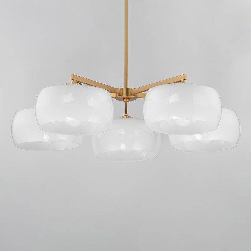 Maxim 26145WTNAB Glazed 5 Light Chandelier | White/Natural Aged Brass