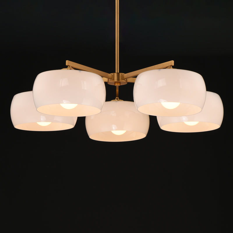 Maxim 26145WTNAB Glazed 5 Light Chandelier | White/Natural Aged Brass