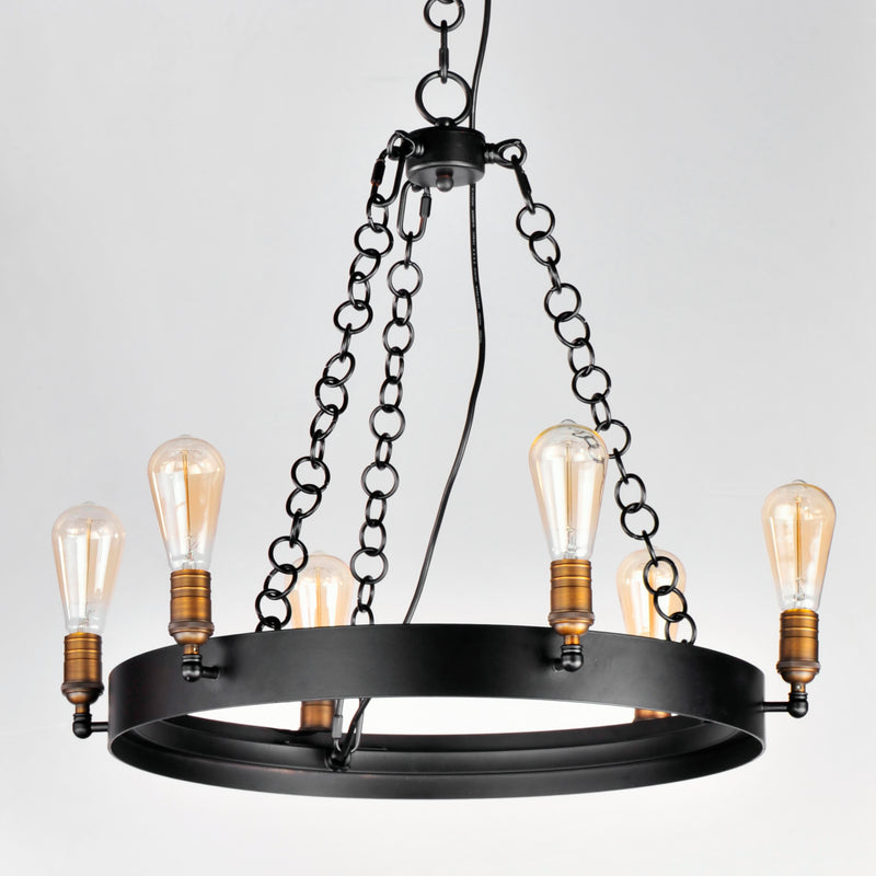 Maxim 26273BKNAB Noble 6 Light Chandelier | Black / Natural Aged Brass