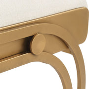 Astoria Antique Brushed Brass Accent Bench | Modern Iron Frame with Textured Light Cream Cushion (24 in. W x 22 in. H x 16 in. D)