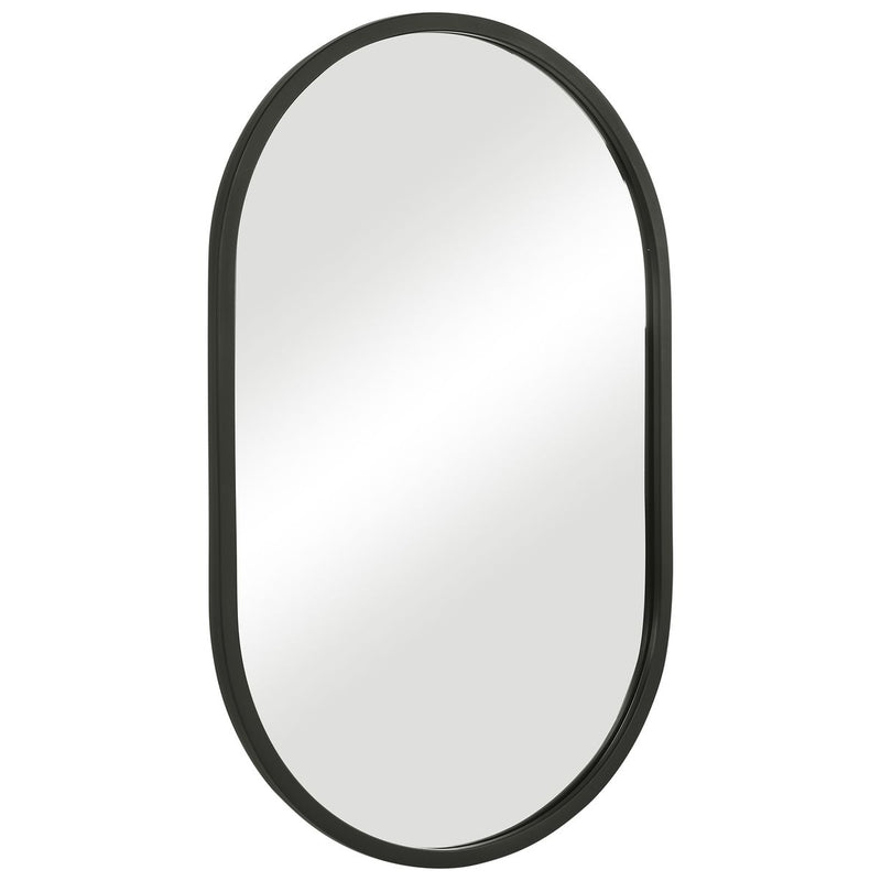 Orelis Matte Black Mirror | Modern Oval Engineered Polymer Frame Bathroom Vanity Mirror Mounted Vertical or Horizontal (20 in. W x 32 in. H x 1 in. D)
