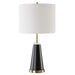 Skylen Black Modern Metal Table Lamp with Off White Linen Shade (28" H Lamp with 11" H x 15" W Shade)