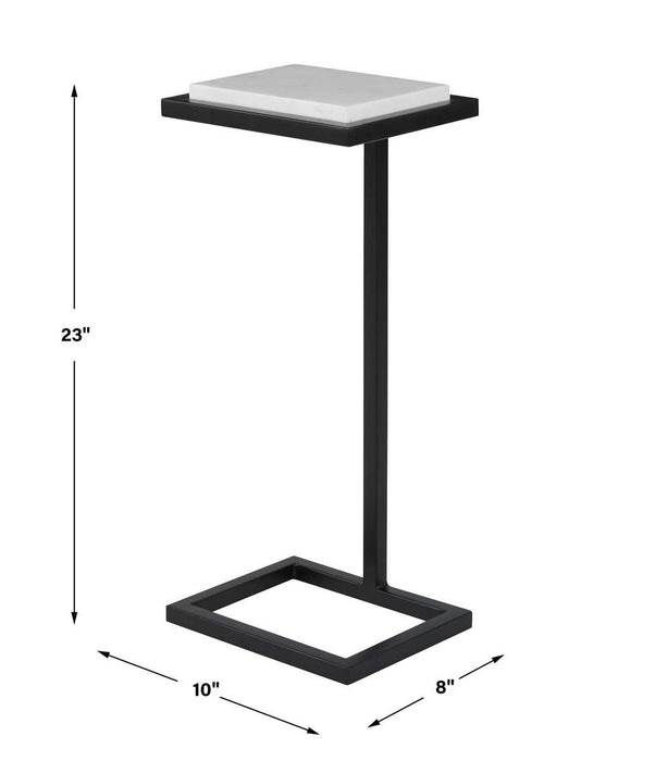 Riva Accent Table | Satin Black and White Marble Top (10 in. W x 23 in. H x 8 in. D)