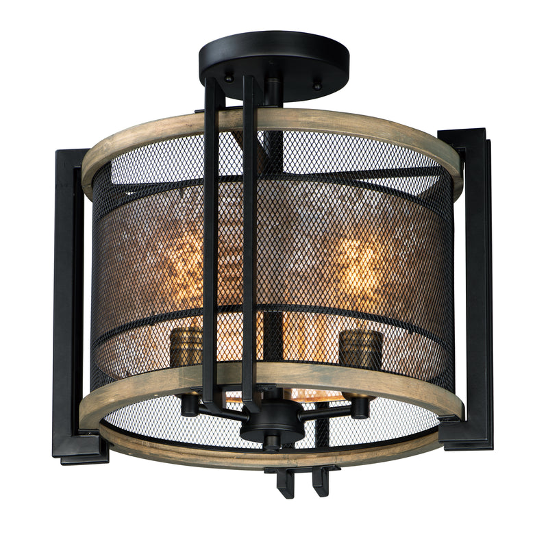 Maxim 27560BKBWAB Boundry 3 Light Flush Mount | Black / Barn Wood / Antique Brass