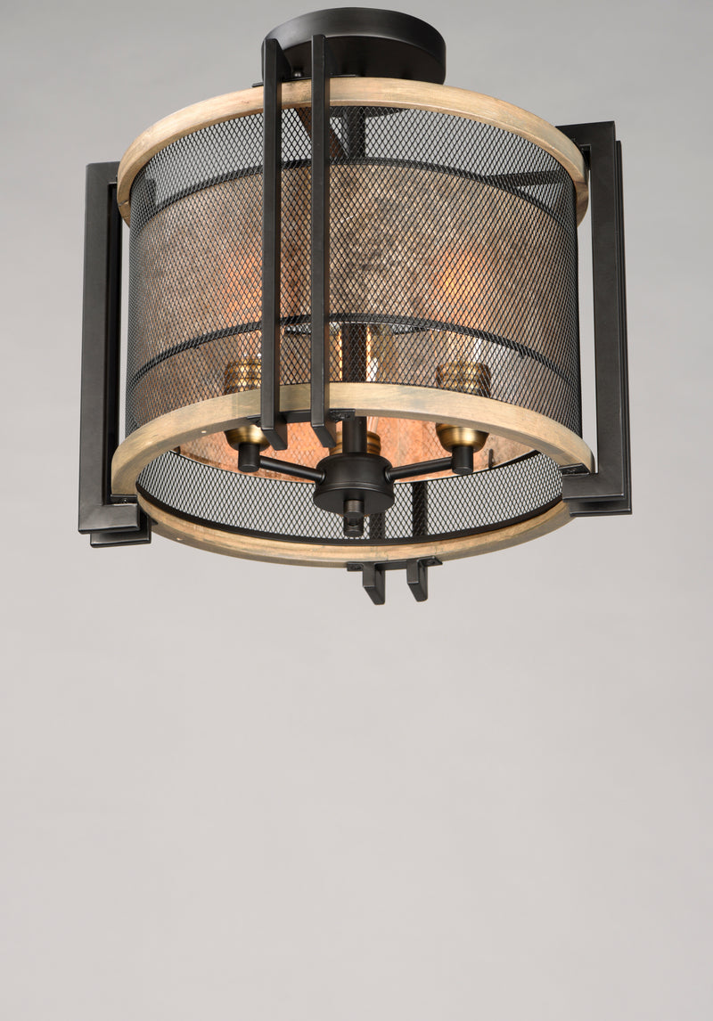 Maxim 27560BKBWAB Boundry 3 Light Flush Mount | Black / Barn Wood / Antique Brass
